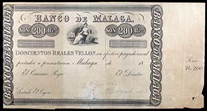 18...(1856). Banco de Málaga. 200 reales de ... 