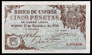 1936. Burgos. 5 pesetas. (Ed. 417). 21 de ... 