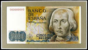 1992. 5000 pesetas. 1 de enero, Colón. ... 