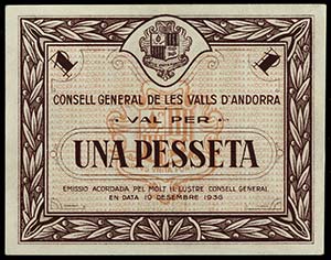 Andorra. 1 peseta. (T. 11d). Serie marrón. ... 