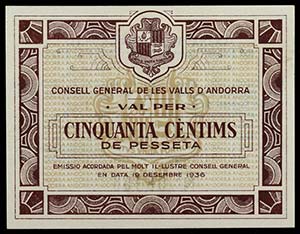 Andorra. 50 céntimos. (T. 12b). Serie ... 