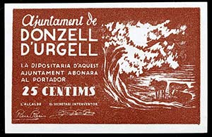 Donzell dUrgell. 25 céntimos. (T. 1052a). ... 