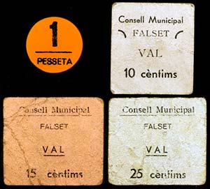 Falset. 10, 15, 25 céntimos y 1 peseta. (T. ... 
