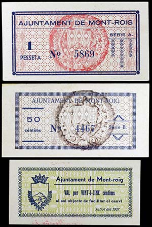 Mont-roig. 25, 50 céntimos y 1 peseta. (T. ... 
