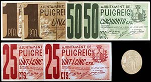 Puig-Reig. 25 (dos), 50 céntimos (dos) y 1 ... 