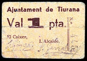 Tiurana. 1 peseta. (T. 2865). Cartón. Muy ... 