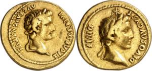 (14-16 d.C.). Tiberio y Augusto. Áureo. ... 