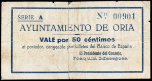 Oria (Almería). Ayuntamiento. 50 céntimos. ... 