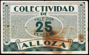 Alloza (Teruel). Colectividad. 25 pesetas. ... 