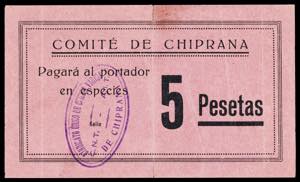Chiprana (Zaragoza). Comité. 5 pesetas. ... 