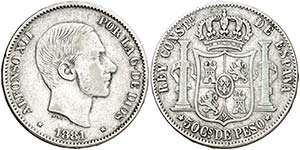 1881. Alfonso XII. Manila. 50 centavos. ... 