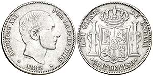 1883. Alfonso XII. Manila. 50 centavos. ... 