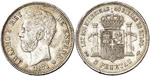 1871*1875. Amadeo I. DEM. 5 pesetas. (Cal. ... 