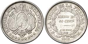 1899. Bolivia. Potosí. MM. 50 centavos. ... 