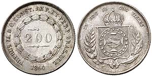 1860. Brasil. Pedro II. 200 reis. (Kr. 469). ... 