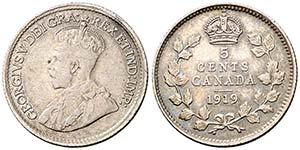 1919. Canadá. Jorge V. 5 cents. (Kr. 22). ... 