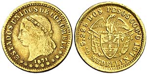 1871. Colombia. Medellín. 2 pesos. (Fr. ... 