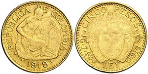 1919. Colombia. 5 pesos. (Fr. 110) (Kr. ... 