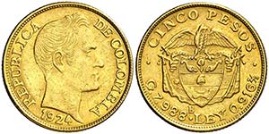 1924. Colombia. B (Bogotá). 5 pesos. (Fr. ... 