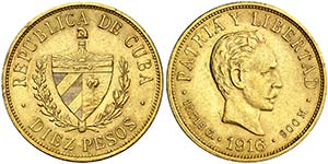 1916. Cuba. 10 pesos. (Fr. 3) (Kr. 20). ... 
