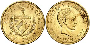 1916. Cuba. 10 pesos. (Fr. 3) (Kr. 20). ... 