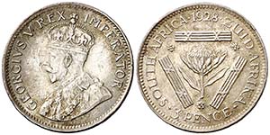 1928. Sudáfrica. Jorge V. 3 peniques. (Kr. ... 