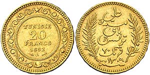 AH 1309 (1892). Túnez. A (París). 20 ... 