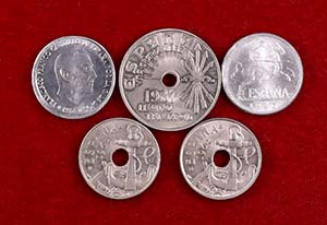 1945. Estado Español. Lote de 5 monedas: 5 ... 