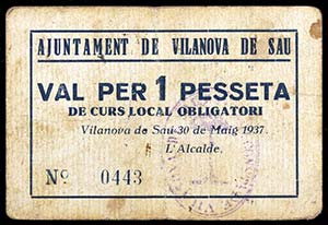 Vilanova de Sau. 1 peseta. (T. 3297). Único ... 