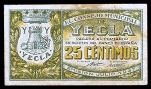 Yecla (Murcia). 25 céntimos. (KG. 833) ... 