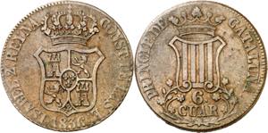 1836. Isabel II. Barcelona. 6 cuartos. (AC. ... 