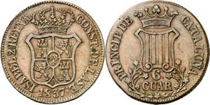 1837. Isabel II. Barcelona. 6 cuartos. (AC. ... 