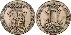 1839. Isabel II. Barcelona. 6 cuartos. (AC. ... 