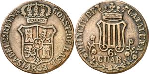 1842. Isabel II. Barcelona. 6 cuartos. (AC. ... 