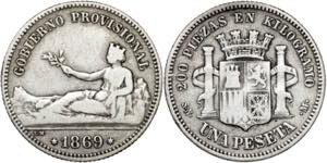 1869. Gobierno Provisional. SNM. 1 peseta. ... 