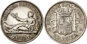 1869. Gobierno Provisional. SNM. 1 peseta. ... 