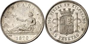 1870*1873. I República. DEM. 2 pesetas. ... 