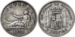 1870*1874. I República. DEM. 2 pesetas. ... 