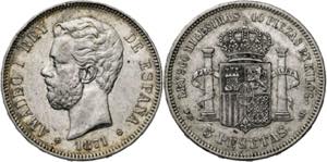 1871*1874. Amadeo I. DEM. 5 pesetas. (AC. ... 