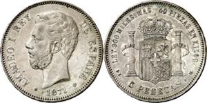 1871*1874. Amadeo I. DEM. 5 pesetas. (AC. ... 