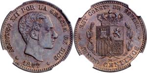 1877. Alfonso XII. Barcelona. OM. 5 ... 