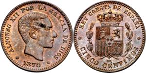1878. Alfonso XII. Barcelona. OM. 5 ... 