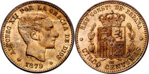 1879. Alfonso XII. Barcelona. OM. 5 ... 