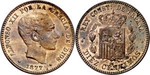 1877. Alfonso XII. Barcelona. OM. 10 ... 