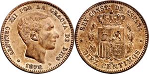 1878. Alfonso XII. Barcelona. OM. 10 ... 