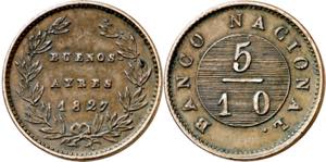Argentina. 1827. Buenos Aires. 5/10 de real. ... 