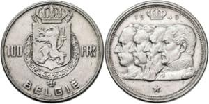Bélgica. 1949. Leopoldo III. 100 francos. ... 