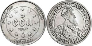Bélgica. 1987. Balduino I. 5 ecu. (KM. ... 