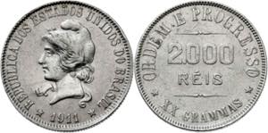 Brasil. 1911. 2000 reis. (KM. 508). AG. ... 