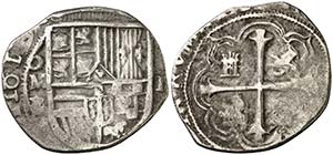 1610/09. Felipe III. México. F/A. 2 reales. ... 